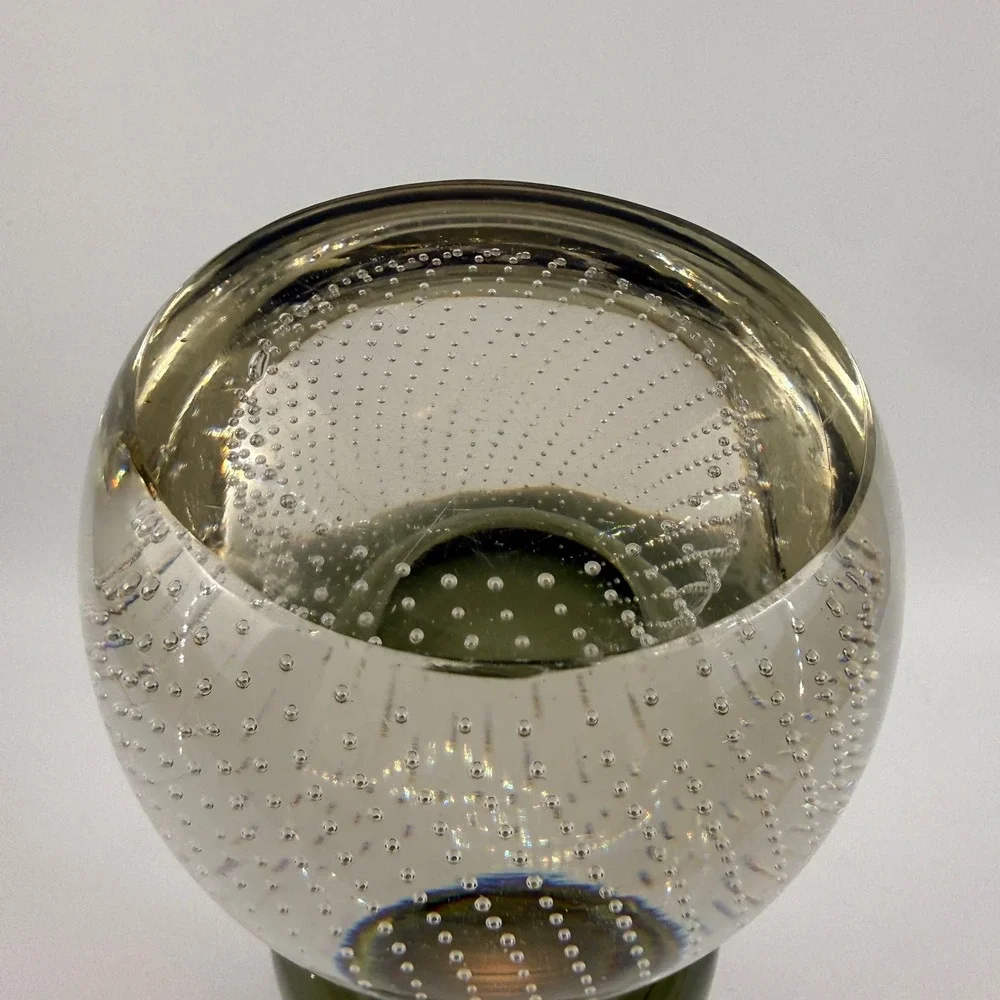 Carl Erickson Art Glass Olive Green Vase Bullicante Bubble Foot